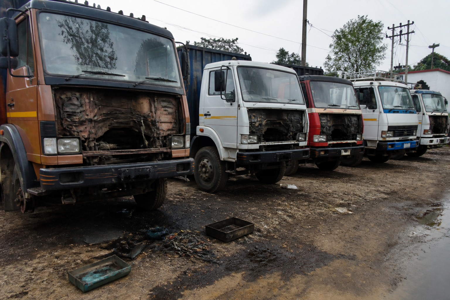 5 Trucks Near Police OutBurglarized: Batteries, Copper Wire and Diesel Stolen in Haldwani Transport Hub