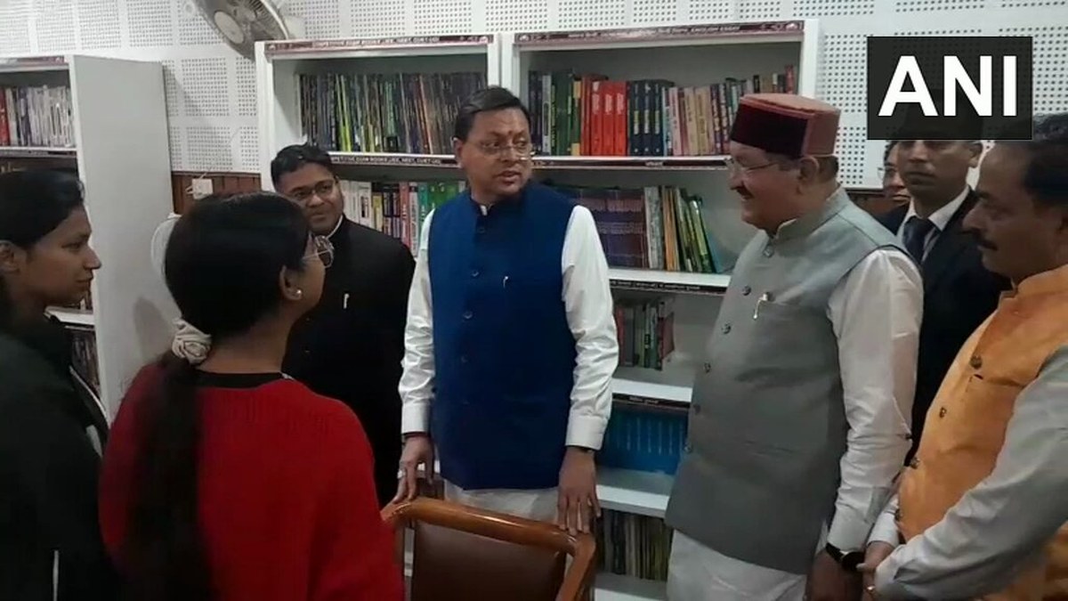 CM Pushkar Singh Dhami inspects Rudraprayag headquarters library, speaks with female students