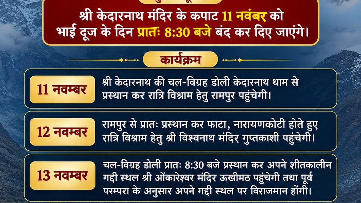 Kedarnath Temple doors to close on 11 November as deity’s winter procession begins