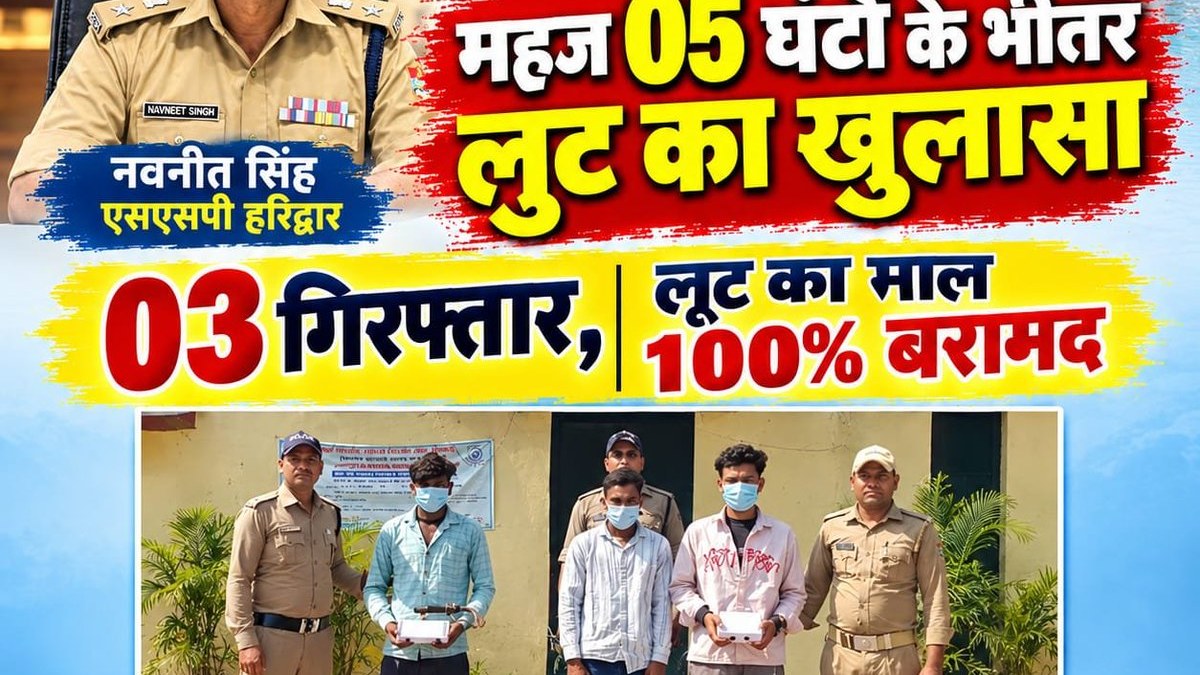 Haridwar Police reports Pathri robbery solved in 5 hours, 3 arrested and all property recovered