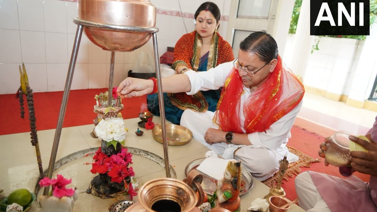 Uttarakhand CM Pushkar Singh Dhami offers Durga prayers in Dehradun on Navratri’s first day