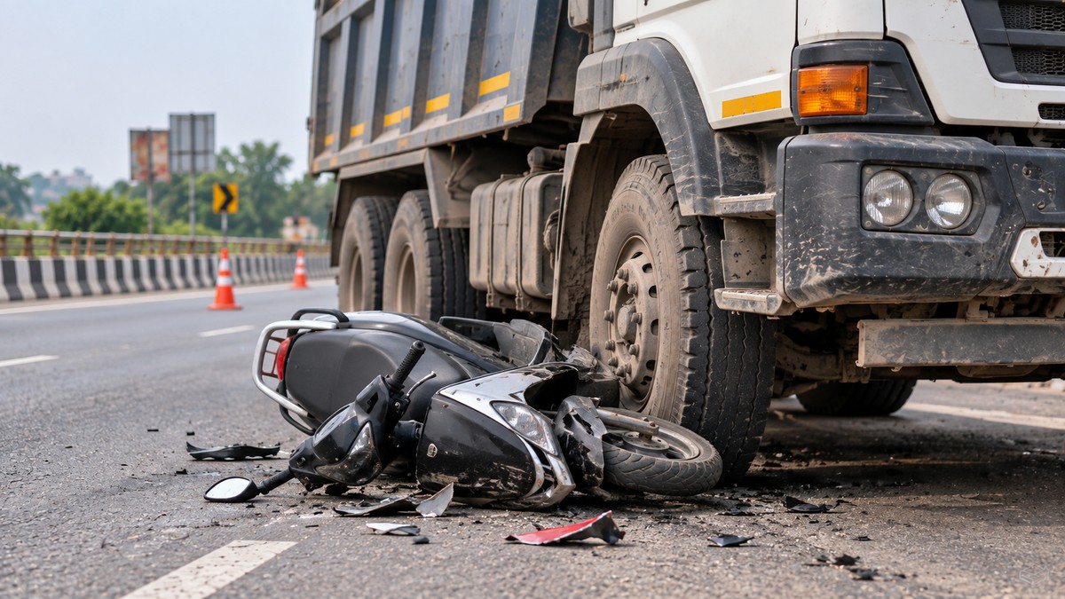Uncontrolled dumper crushes roadside scooter in Uttarakhand’s Munikireti