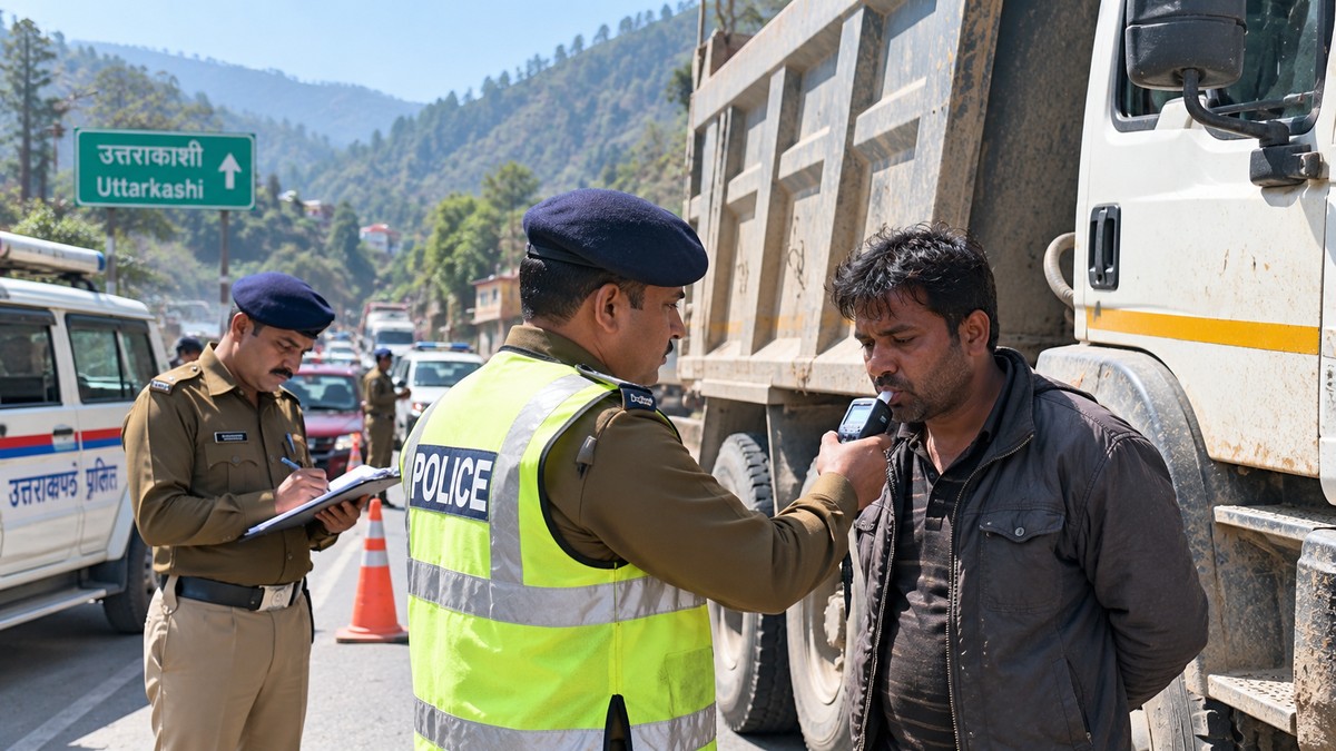Uttarkashi police arrest intoxicated dumper driver, issue challans to 15 vehicles