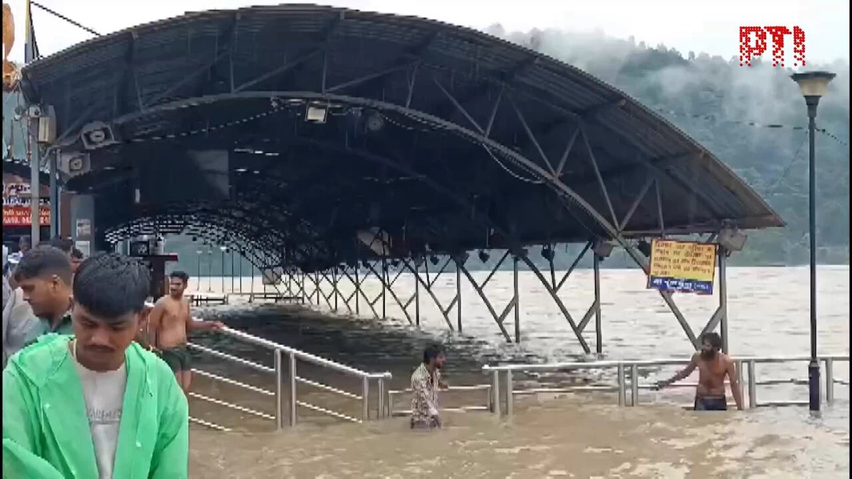 Heavy rains push Ganga water level higher in Rishikesh, submerging Triveni Ghat in Uttarakhand