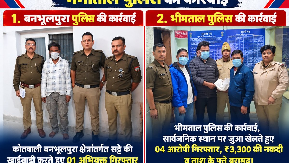 Nainital Police Arrest 5 in Bhimtal Gambling, Banbhoolpura Betting Actions; ₹3,300 Seized